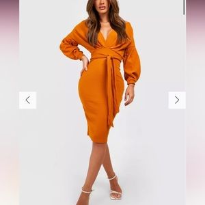Off the shoulder Wrap Body Con MIDI dress
